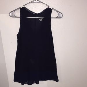 navy cotton tank top, mesh trim